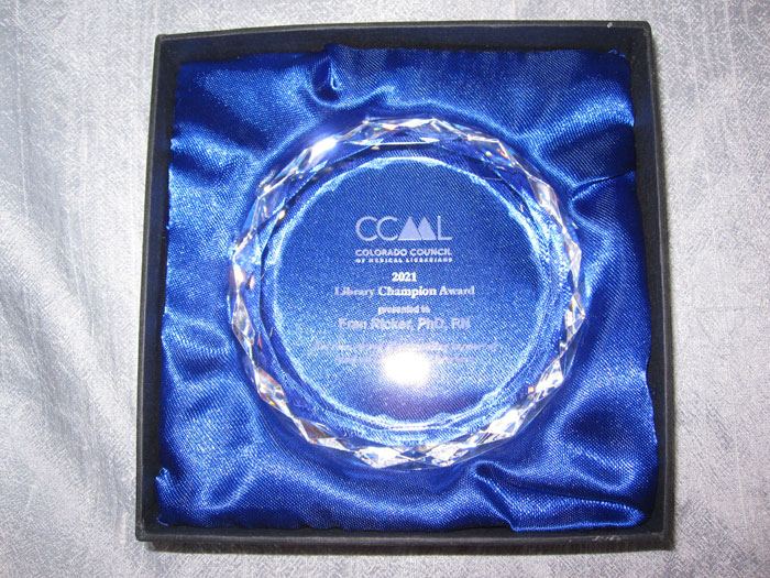 photo of CCML Library Champion Award, 2021